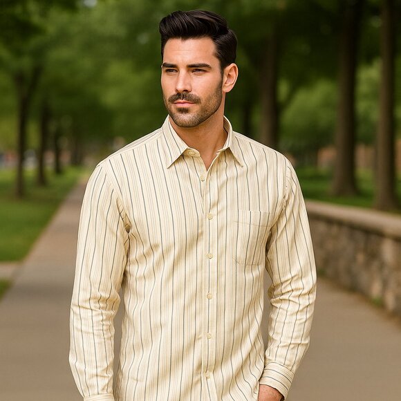 Bachrach Tops - BACHRACH Men 17 36/37 Woven Cotton Striped Long Sleeve Casual Preppy Y2K Shirt